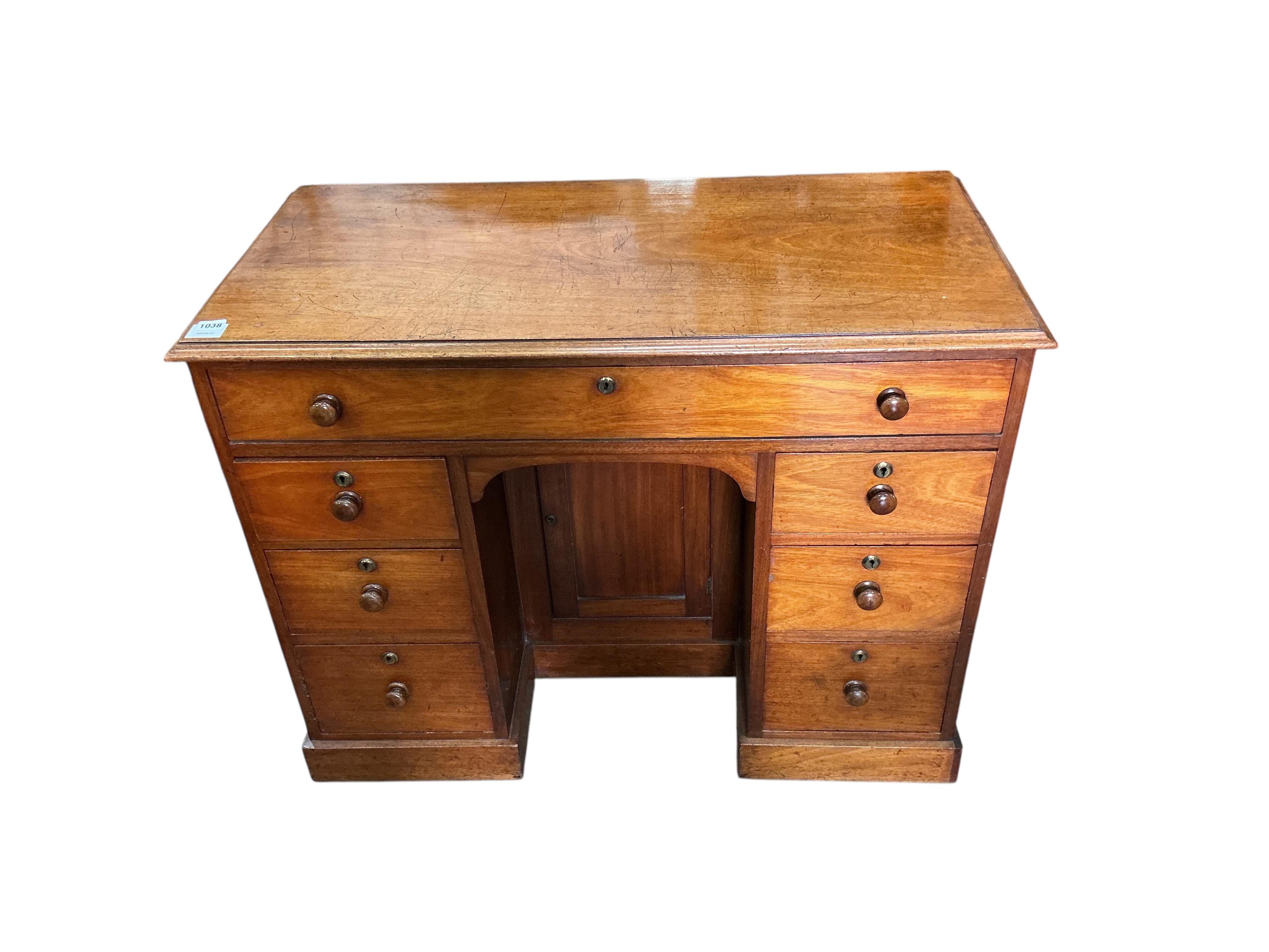 A George IV mahogany kneehole desk, width 98cm, depth 49cm, height 76cm